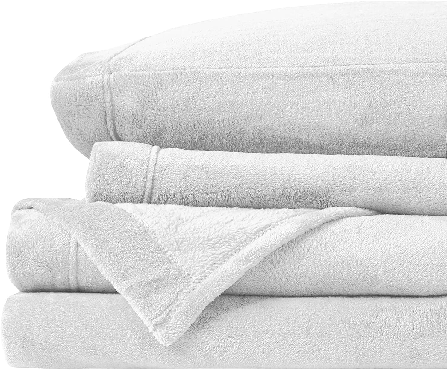 Deluxe Tradition Super Soft Solid Fleece Sheet Set - Queen Velvet Plush Micro Fleece, Pilling-Resistant Bed Sheets - All Season Cozy Warmth, Breathable & Deep Pockets (Queen, White)