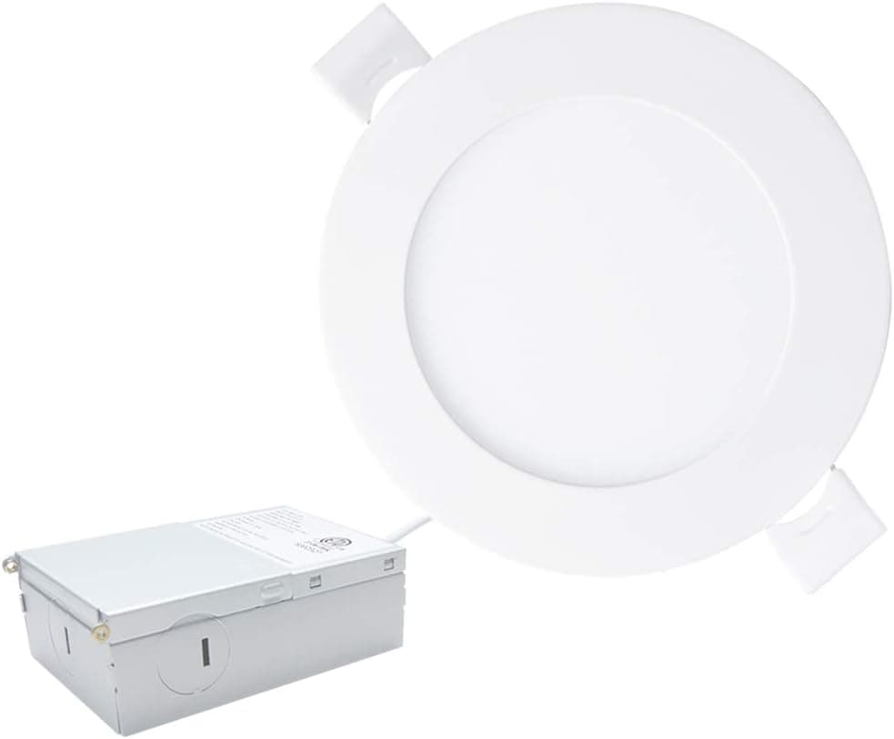 Sivys 9W 4" Recessed Ultra Thin LED Panel Light with Junction Box, Retrofit Downlight IC Rated,3000K Warm White 750lm ETL&Energy Star Dimmable Wafer Light 1 Pack