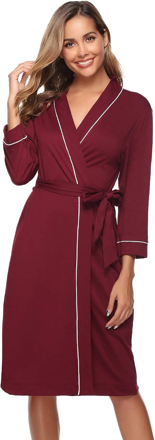 iClosam Women's Bathrobe Cotton Short V Neck Robe Lightweight Soft 3/4 Sleeve Kimono Robes Plus Size Sleepwear Loungewear