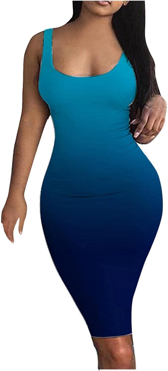 Women's Sexy Bodycon Tank Dress Sleeveless Basic Midi Club Dresses Elegant Cocktail Dress