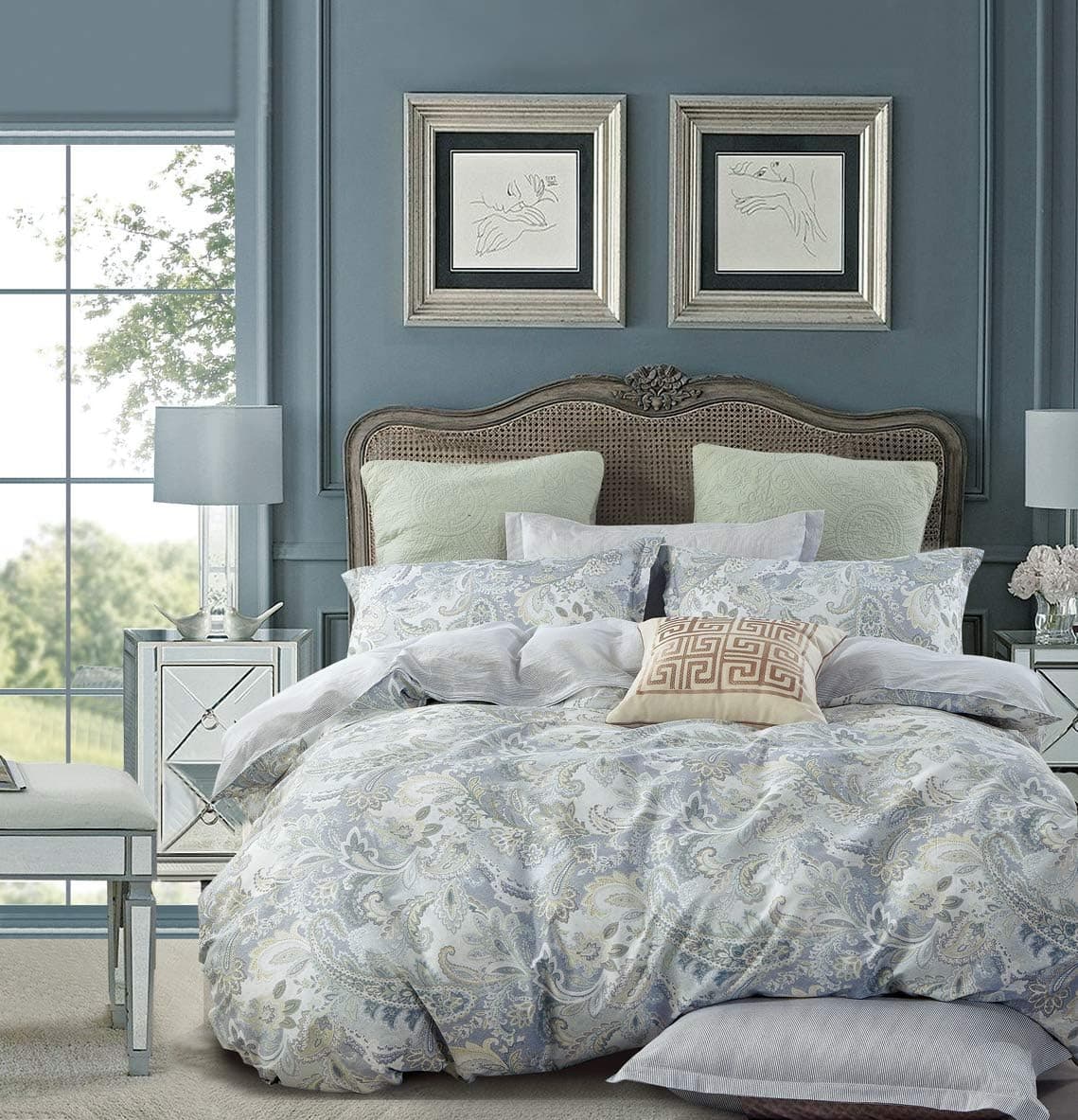 Swanson Beddings Soft Paisley 3-Piece 100% Cotton Bedding Set: Duvet Cover and Two Pillow Shams (Queen)