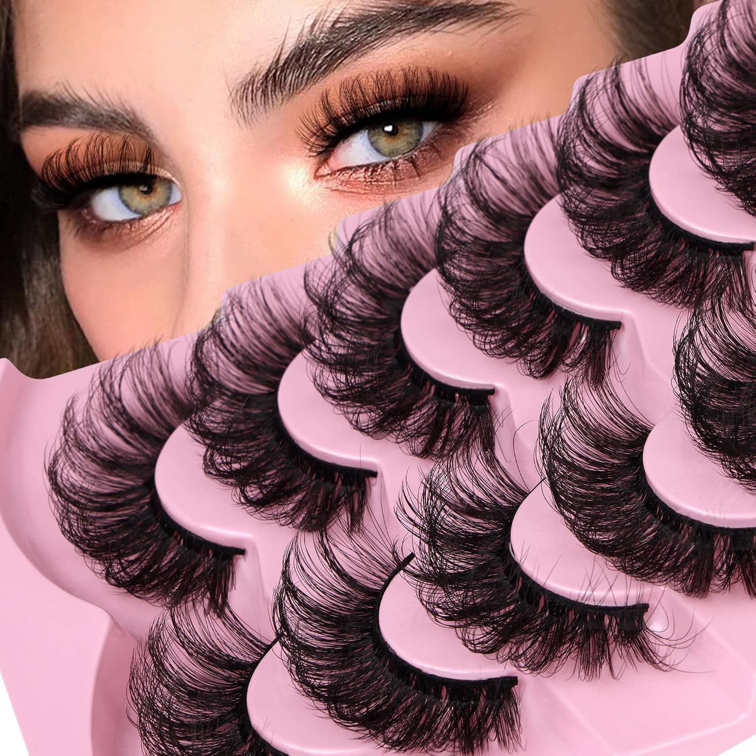 JIMIRE Lashes Mink Fluffy Dramatic Wispy False Eyelashes Fluffy 20MM 6D Volume Crossed Strip D Curl Eye Lashes Pestañas Thick Soft Fake Lashes 7 Pairs Pack