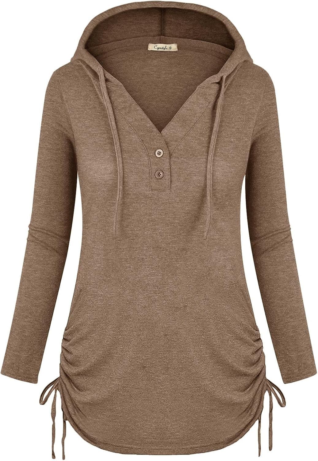 Cyanstyle Women's Long Sleeve Henley V-Neck Tunic Office Casual Hoodie Pullover