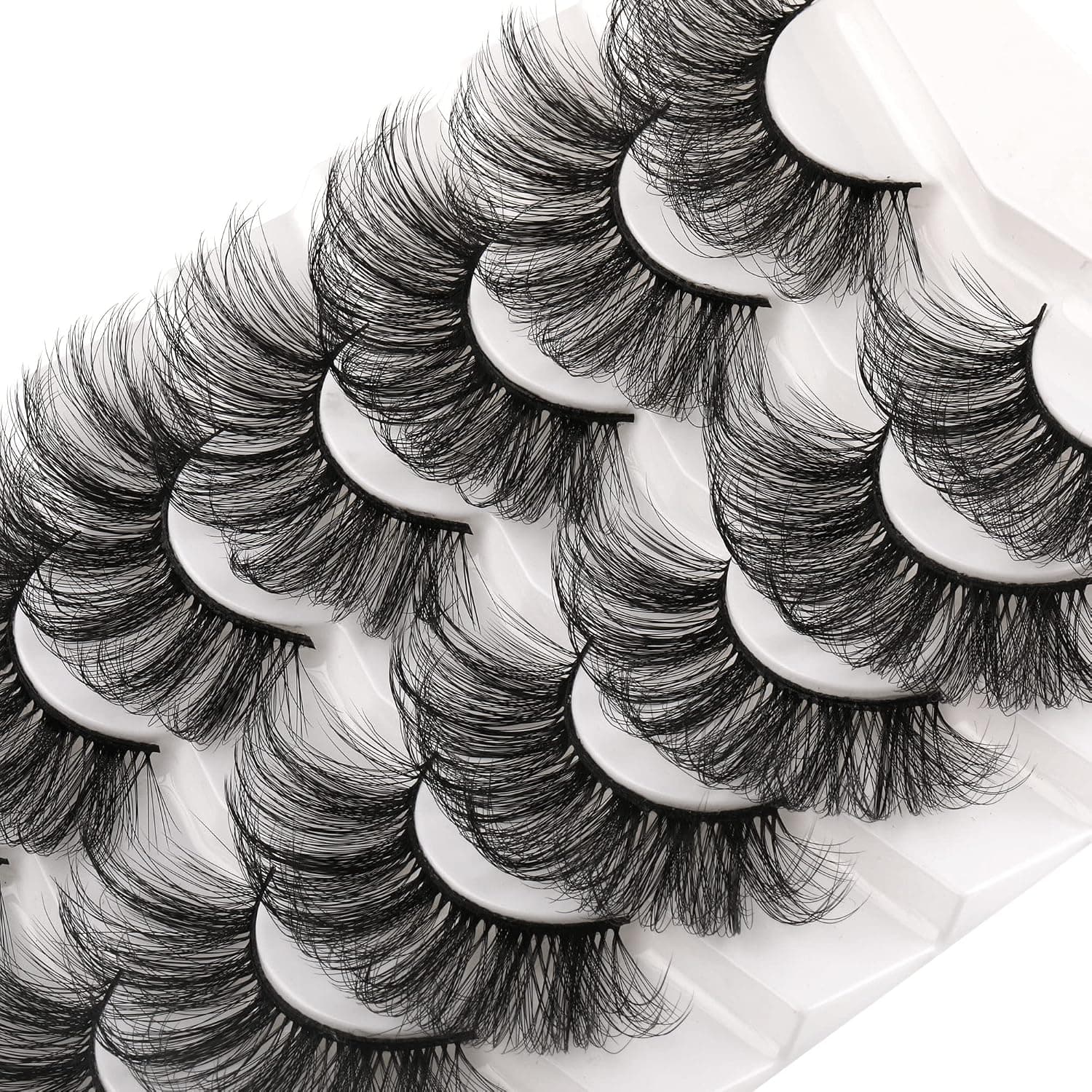 Newcally 25MM Wispy Lashes Fluffy Curly Fake Eyelashes Dramatic Long 5D Strip False Eye Lashes 7 Pairs Thick Volume Faux Mink Lashes