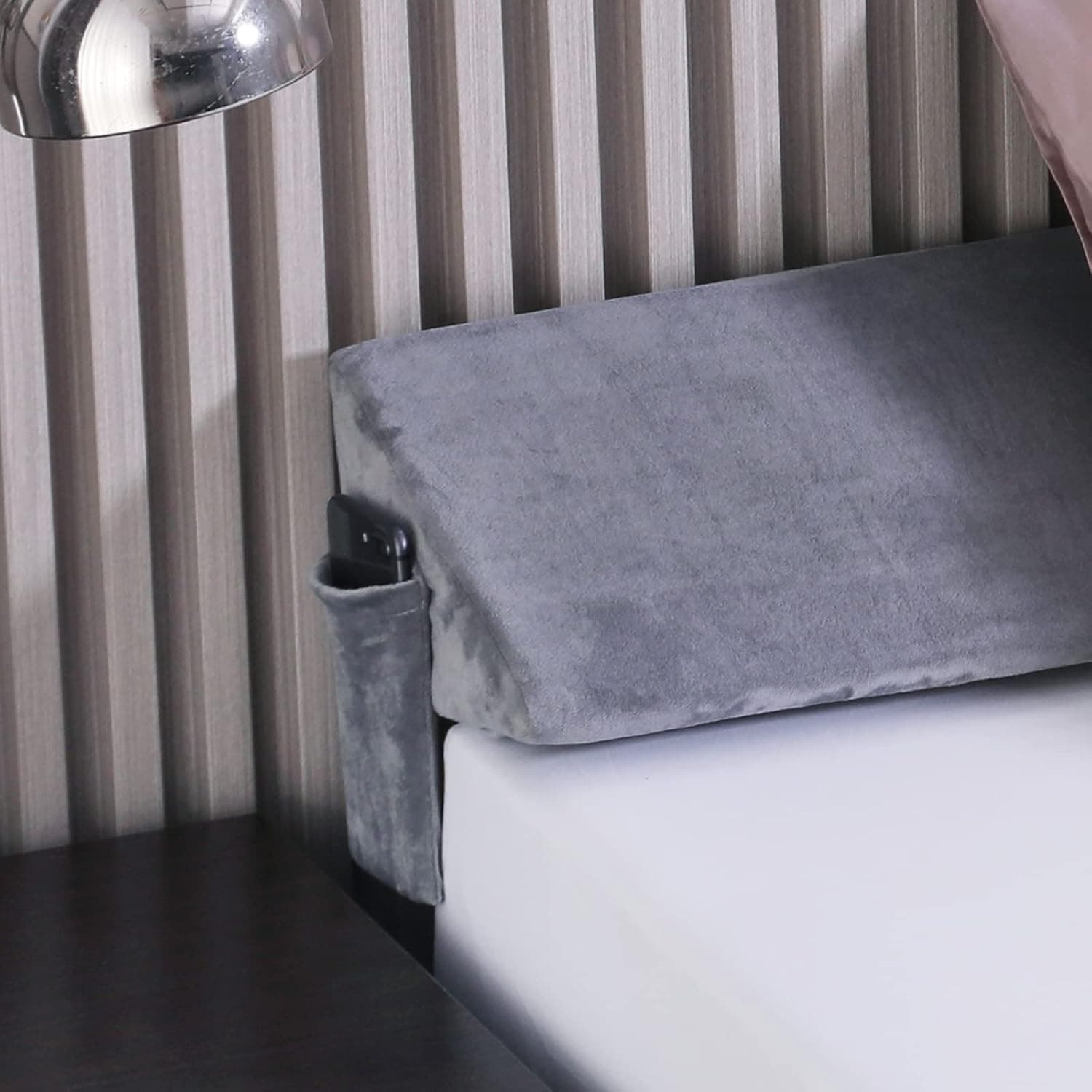 SUNYRISY King Size (76"×8"×6") Bed Wedge Mattress Wedge Pillow Gap Filler, Headboard Pillow to Fill The Gap (0-5.5'') Between Your Headboard and Mattress (Gray, Velvet)