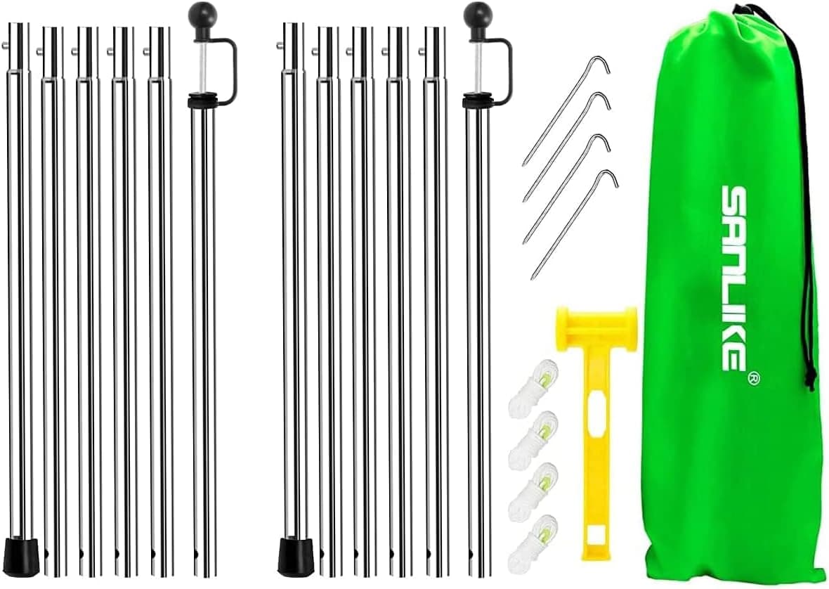 Tarp Poles Adjustable Heavy Duty Tent Poles for Tarp Canopy Poles for Camping Canopy Awning Shelter Backpacking Hiking (Steel Increase Thinckness)