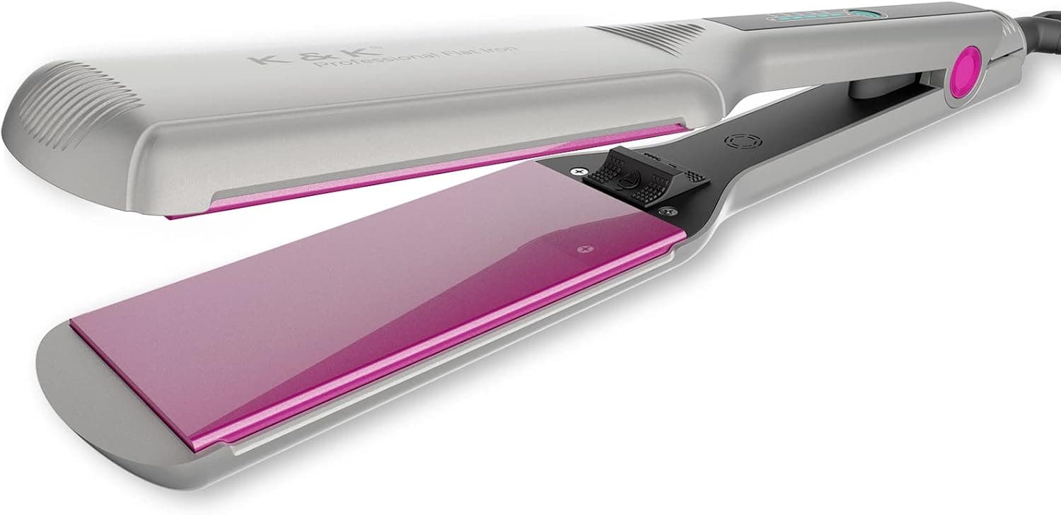 K&K 2.16 inch Extra-Wide 3D Floating Tourmaline Ceramic Hair Straightener Plates for All Hair Types 250°F-450°F MCH Flat Irons 30S Instant Heat up Dual Voltage