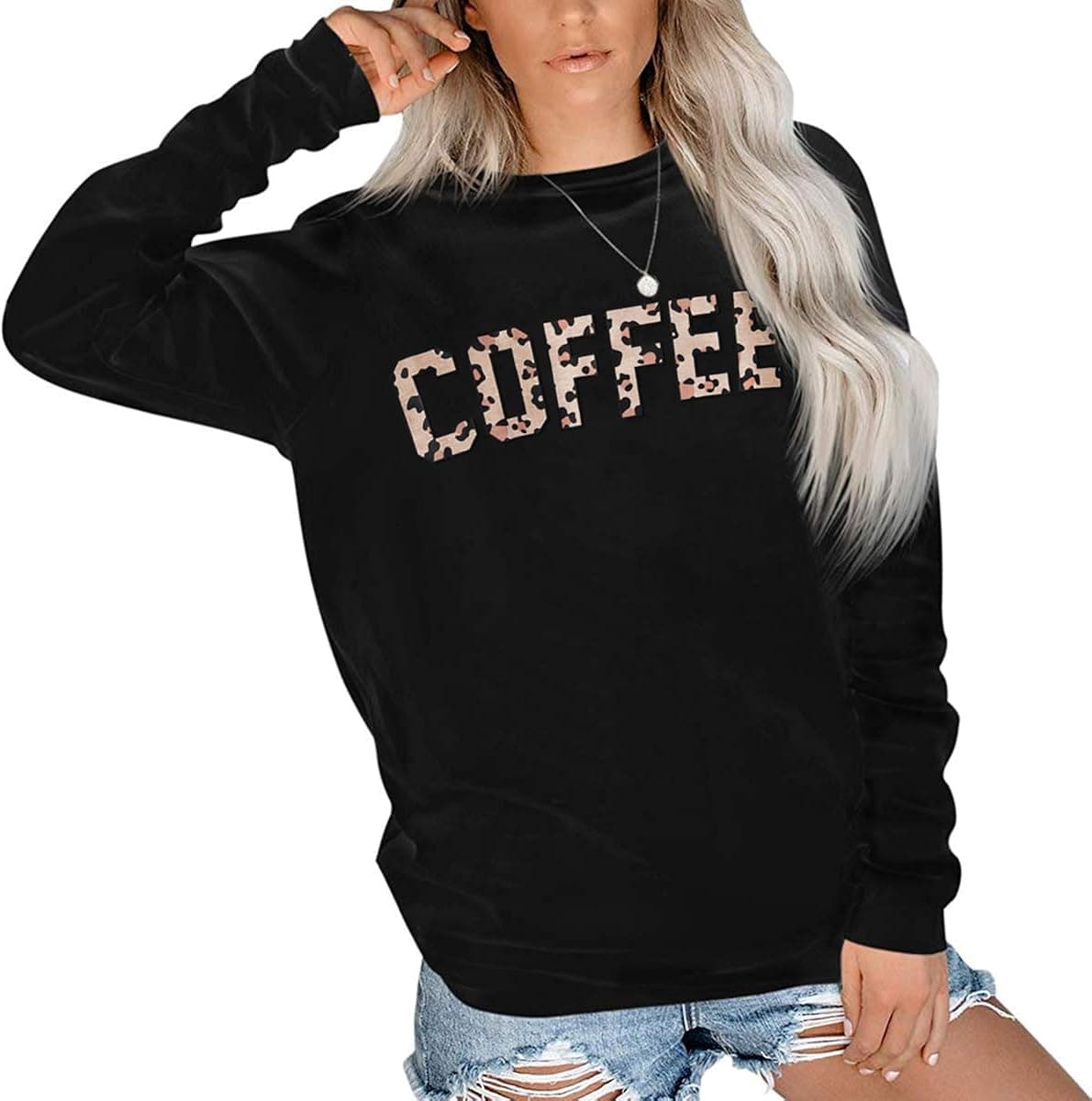 OMKAGI Women Long Sleeve Sweatshirts Graphic Print Crewneck Loose Pullover Tops