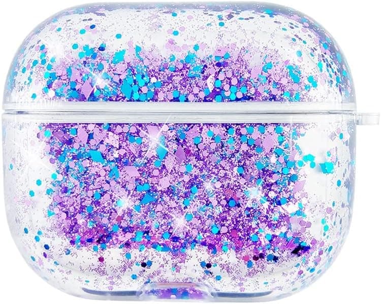 uCOLOR Compatible with AirPods 3 Case 2021 Purple Blue Glitter Flowing Waterfall Quicksand Designed 360° Full Protective Shockproof Portable Cover