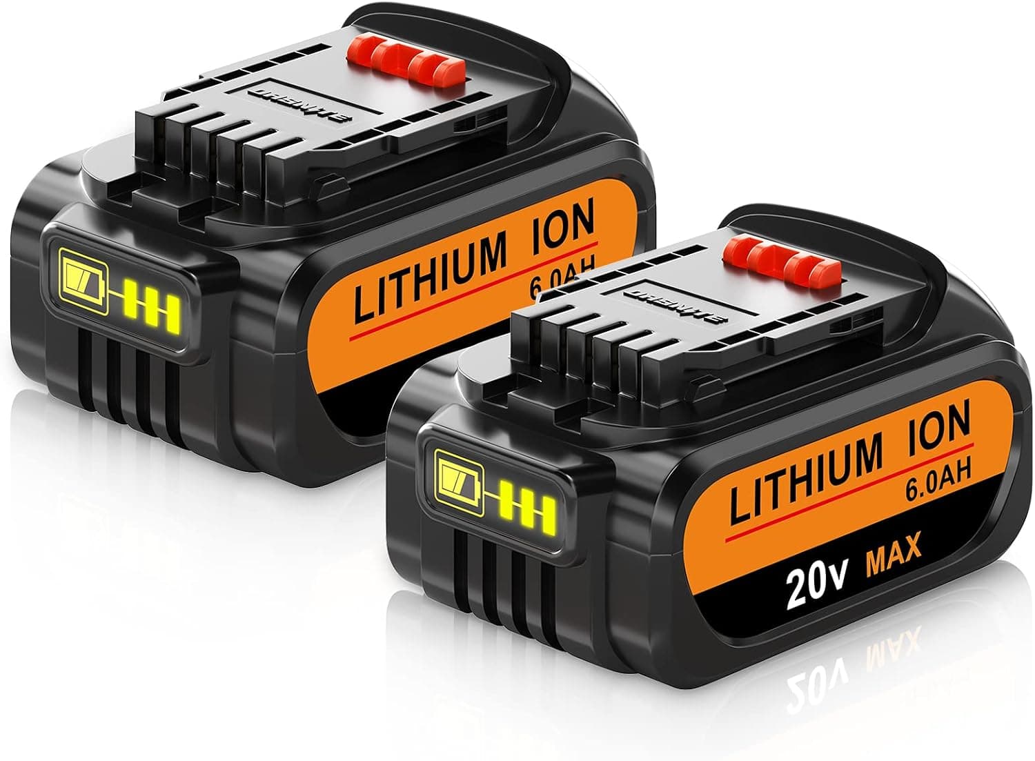 DASNITE 2Pack 6.0Ah DCB206 DCB200 20V Battery Replacement for Dewalt 20V Battery Max DCB200 DCB204 DCB206 DCD/DCF/DCG Series Compatible with Dewalt 20V Cordless Power Tools
