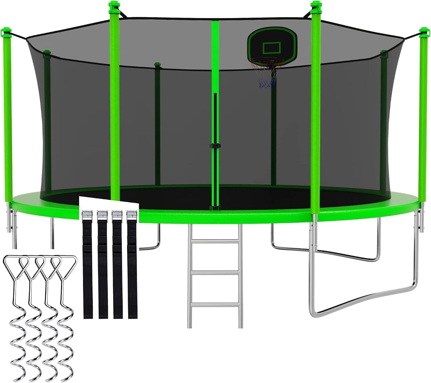 CITYLE 1500LBS 12 14 15 16 FT Tranpoline for Adults/Kids with Safety Enclosure Net, Basketball Hoop, Ball, Wind Stakes and Ladder, Heavy Duty Outdoor Recreational Tranpolines for Family