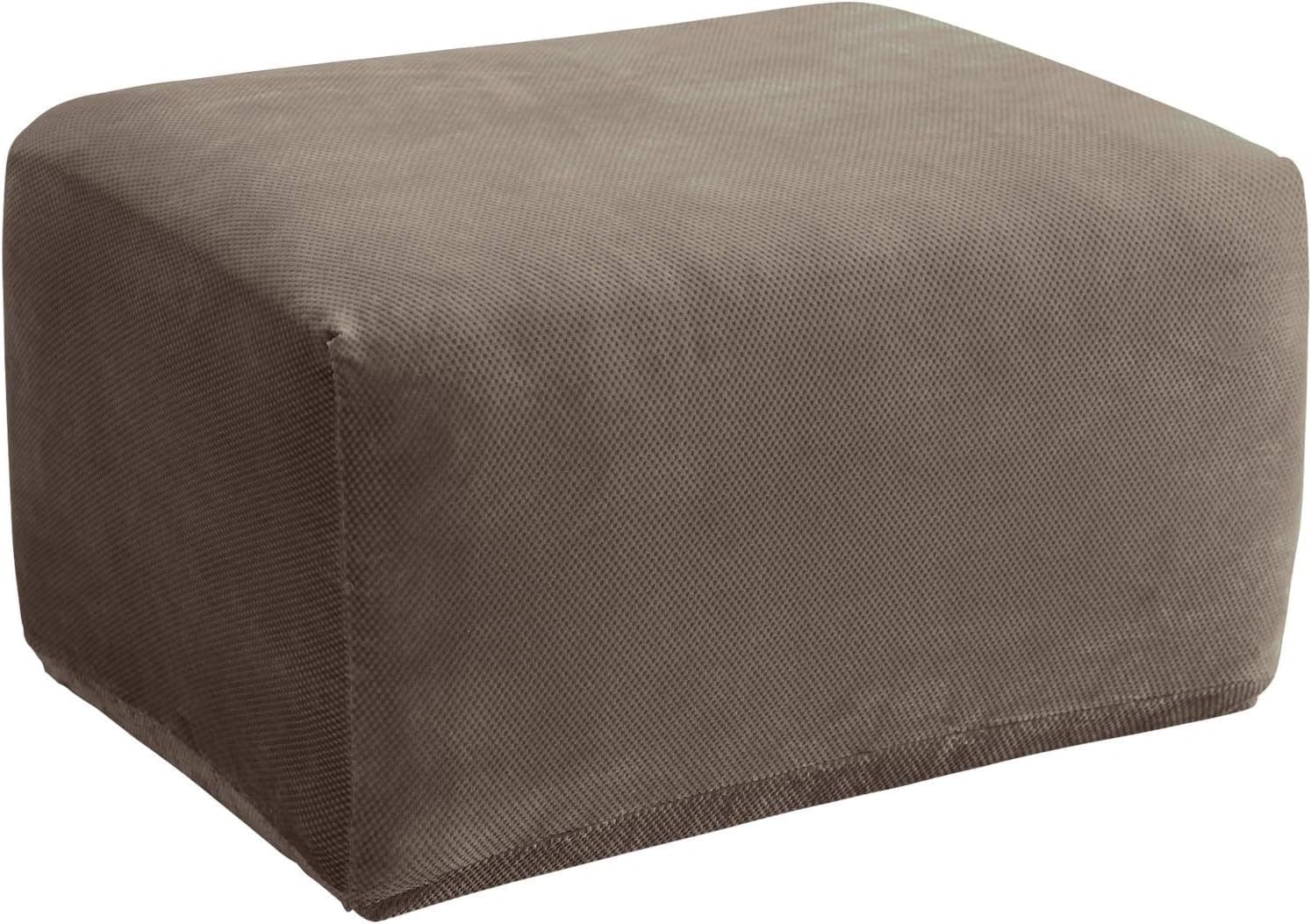 SureFit Home Décor SF45544 Pique Box Cushion Oversized Ottoman Covers Slipcover Stretch Form Fit, Polyester/Spandex, Machine Washable, One Piece, Taupe Color, 1
