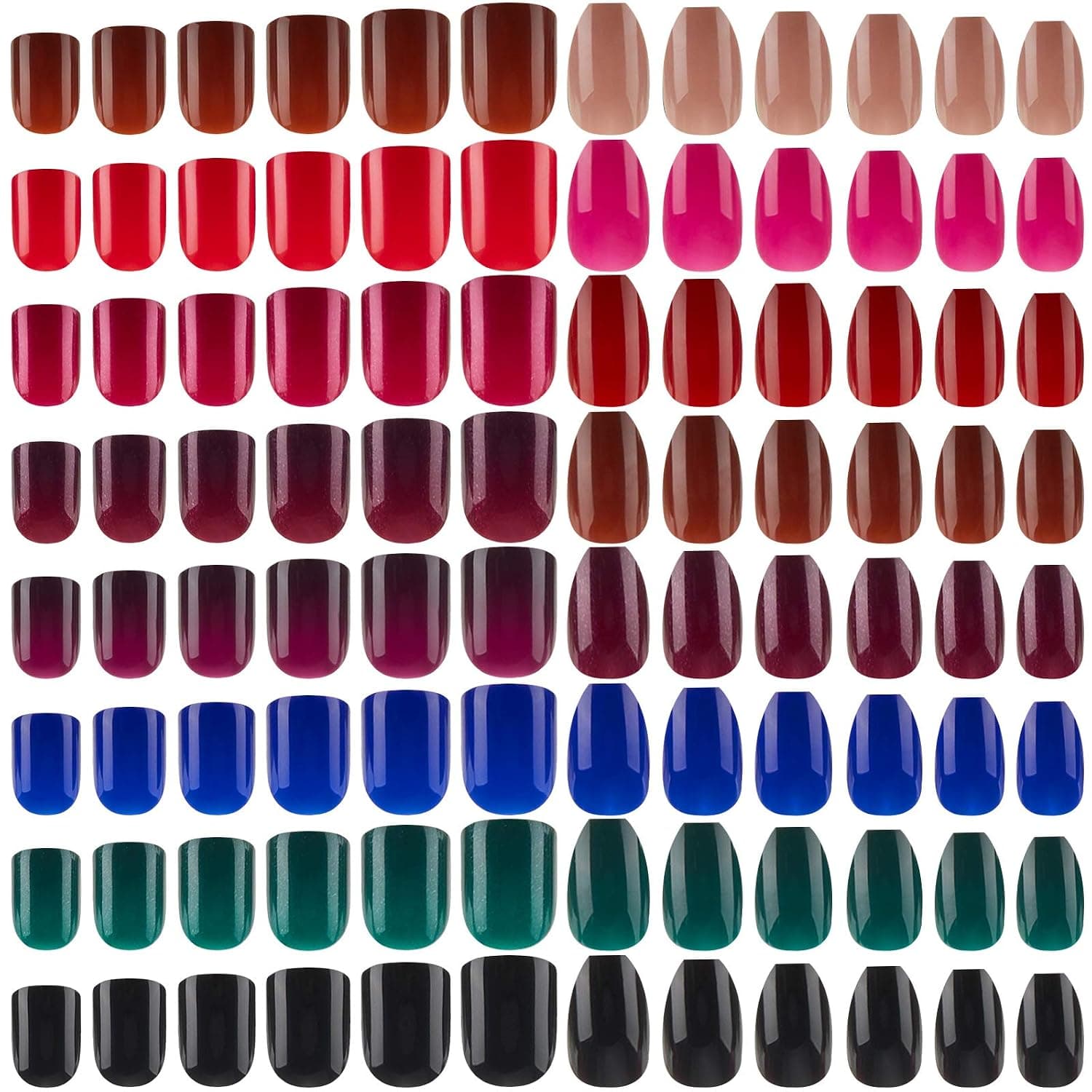 384 Pieces 16 Sets Glossy Press on Nails Short Coffin False Nails Colorful Short Square Fake Nail Full Cover Ballerina Nail Solid Color Artificial Nails for Nail Art, 2 Styles (Dark Colors)