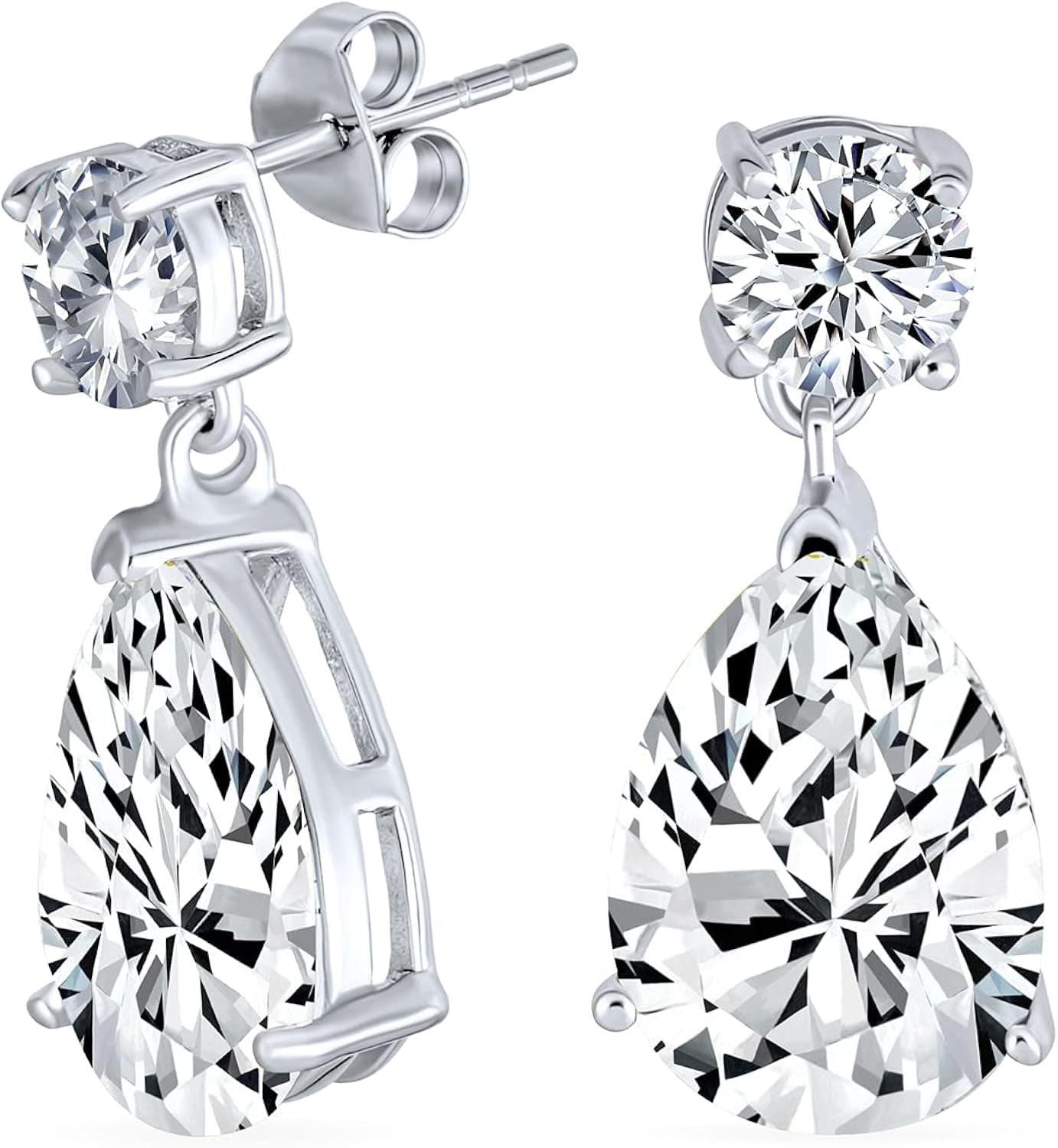 Traditional Classic Bridal Cubic Zirconia Canary Yellow 5CTW Solitaire Drop AAA CZ Halo Pear Shaped Teardrops Dangle Earrings For Women Wedding Prom .925 Sterling Silver