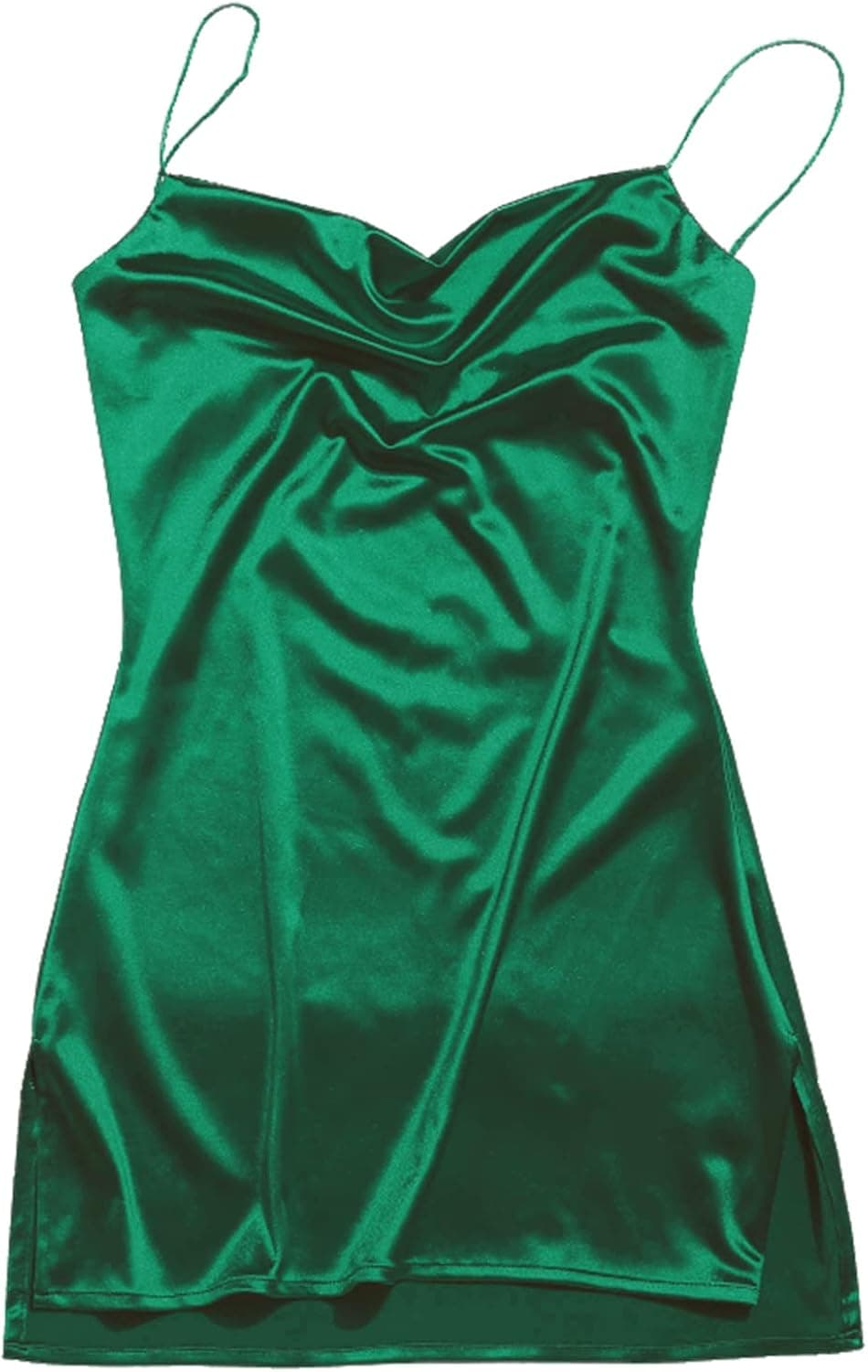 ZAFUL Women's Satin Sleeveless Spaghetti Strap Mini Dress Side Slit Cowl Neck Cocktail Party Dresses