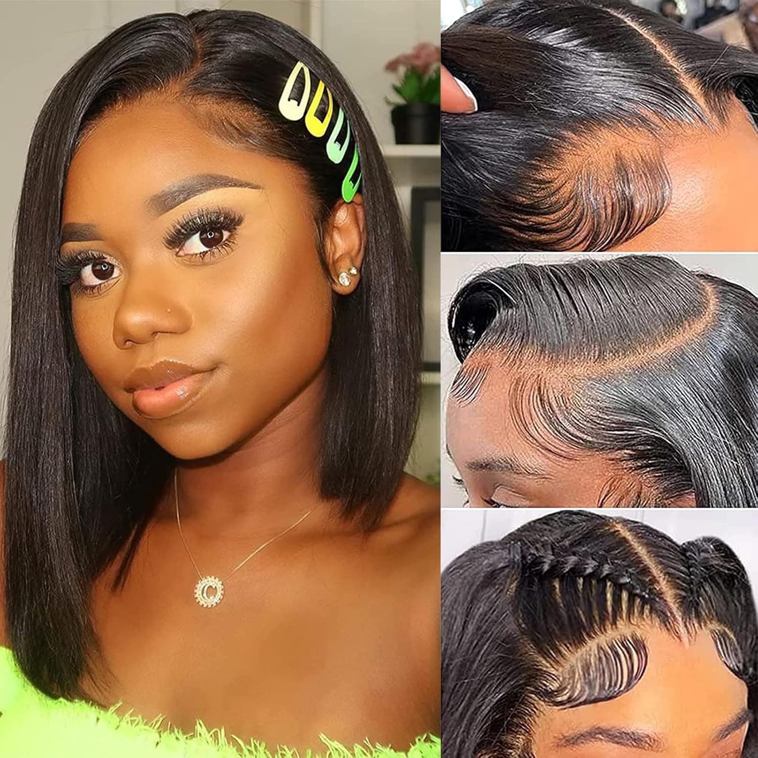 Guree Hair 10 Inch Glueless Wear and Go Wig Bob Wigs Human Hair 13x4 Lace Front Wigs Straight Bob Wigs Human Hair Wigs For Black Women Brazilian Virgin Straight Bob Wigs Pre Plucked Hairline With Baby Hair