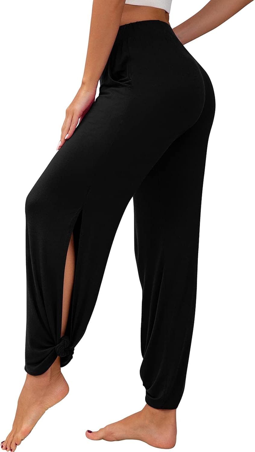 PrinStory Womens High Waisted Yoga Pants Pants Side Slit Lounge Workout with Pockets