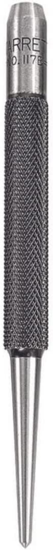 Starrett Steel Center Punch with Round Shank and Knurled Finger Grip - Hardened and Tempered, 4"/100mm Length, 3/32"/2.5mm Diameter Tapered Point – 117B