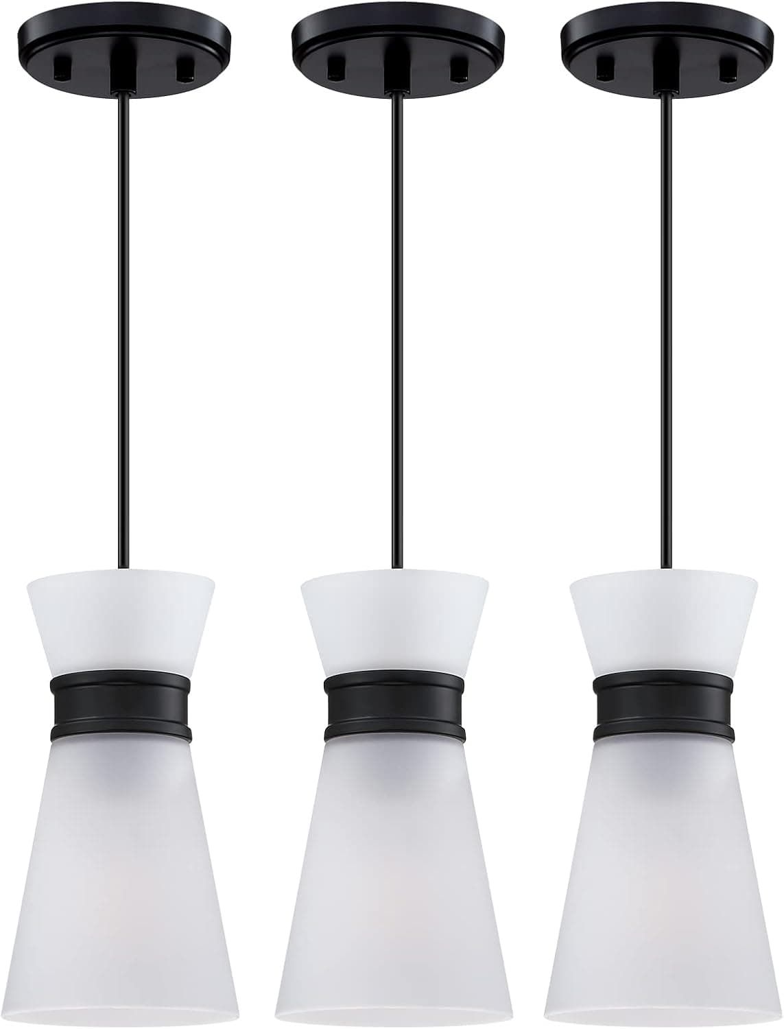 Dolaimy House 3 Pack 1 Light Modern Cylindrical Pendant Light with Frosted Glass Black Finish Hanging Pendant Lighting Fixture for Kitchen Island Sink Dining Room Bar