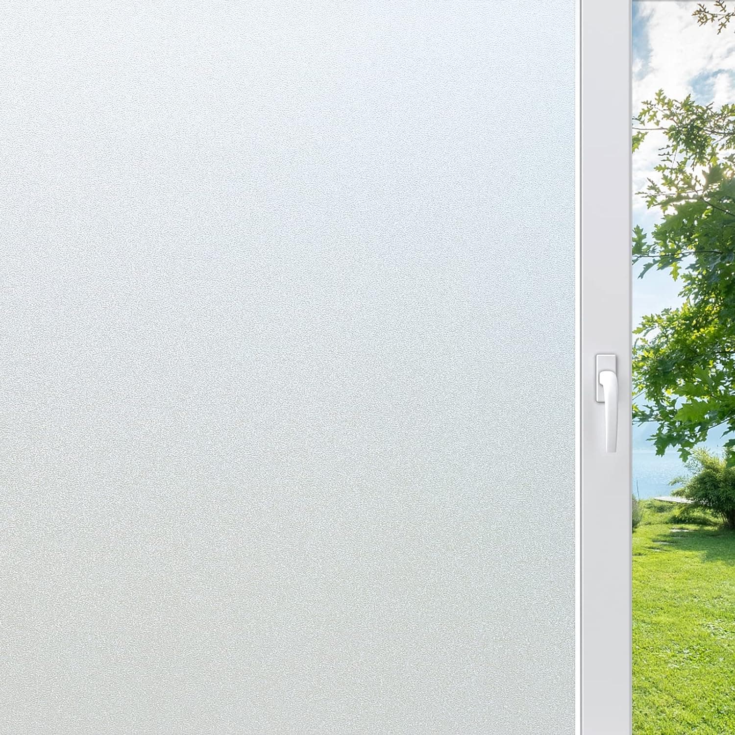 rabbitgoo Window Privacy Film, Frosted Glass Window Film, Removable Opaque Sun Blocking Glass Covering Non-Adhesives Static Cling Vinyl Decals for Bathroom, Matte Pure, 35.4" x 78.7"