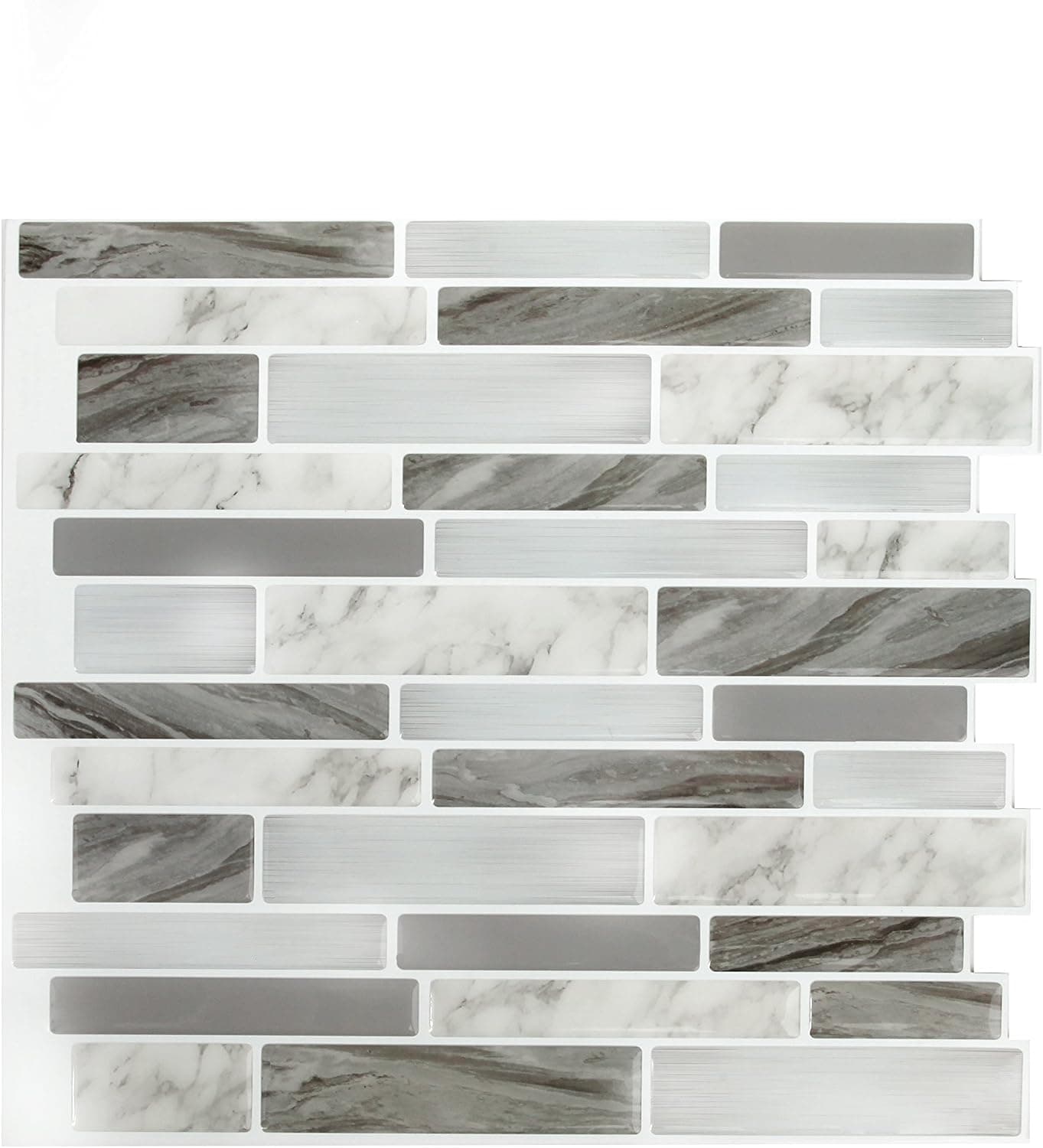 Peel & Impress Peel&Impress Self Adhesive backsplash Tile-Marble Grey Oblong-11.25" X 10"-4 Pack, 4 Count