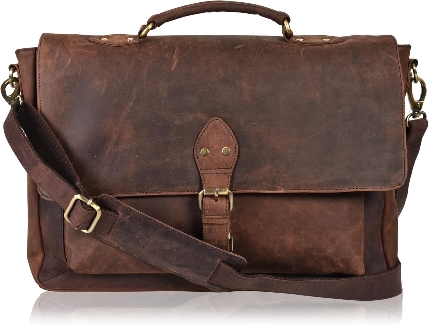 Oak Leathers Leather Laptop Messenger Bag Briefcase Adjustable Shoulder Handmade Travel Bag For Men And Women Crossbody (Mid Brown)