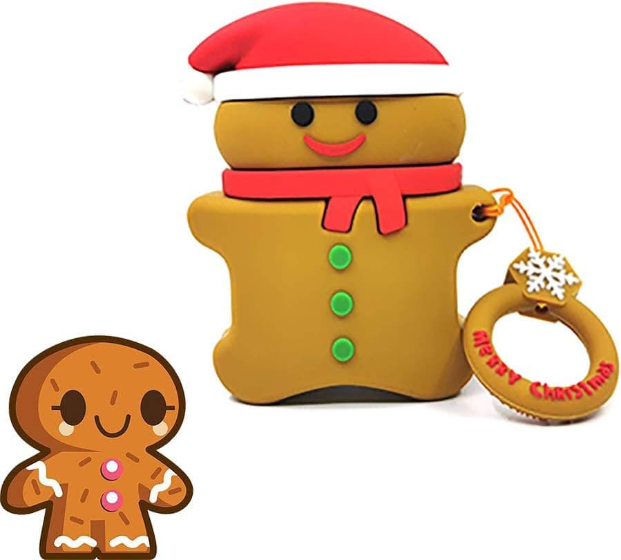 3D Cartoon Airpod Case with Buckle Christmas Silicone Headphone Cover Santa Claus Tree Gingerbread Man Design for Teen's Apple Airpods Protector Decoration (Gingerbread Man)