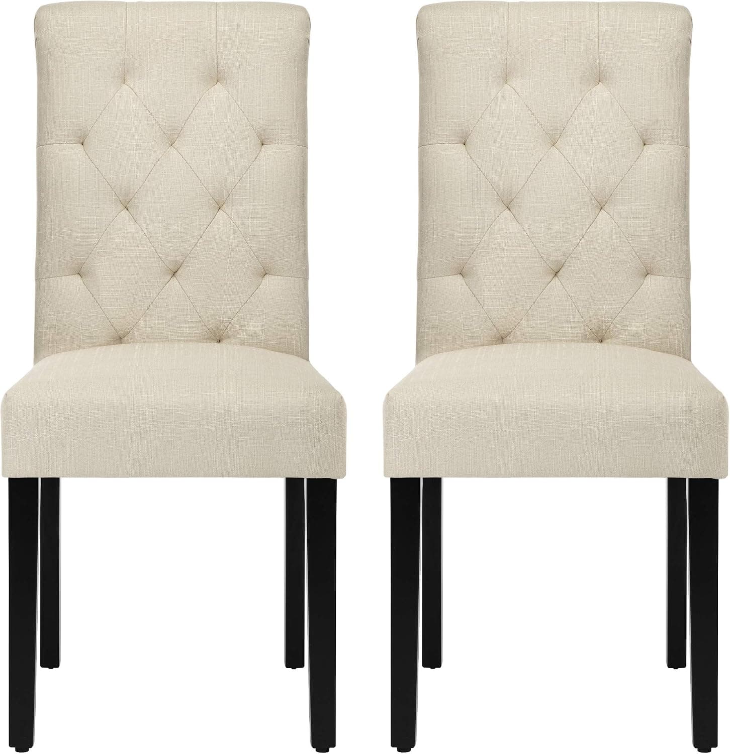 NOBPEINT Fabric Dining Chairs with Wood Legs, Modern Kitchen Chairs Set of 2, Beige