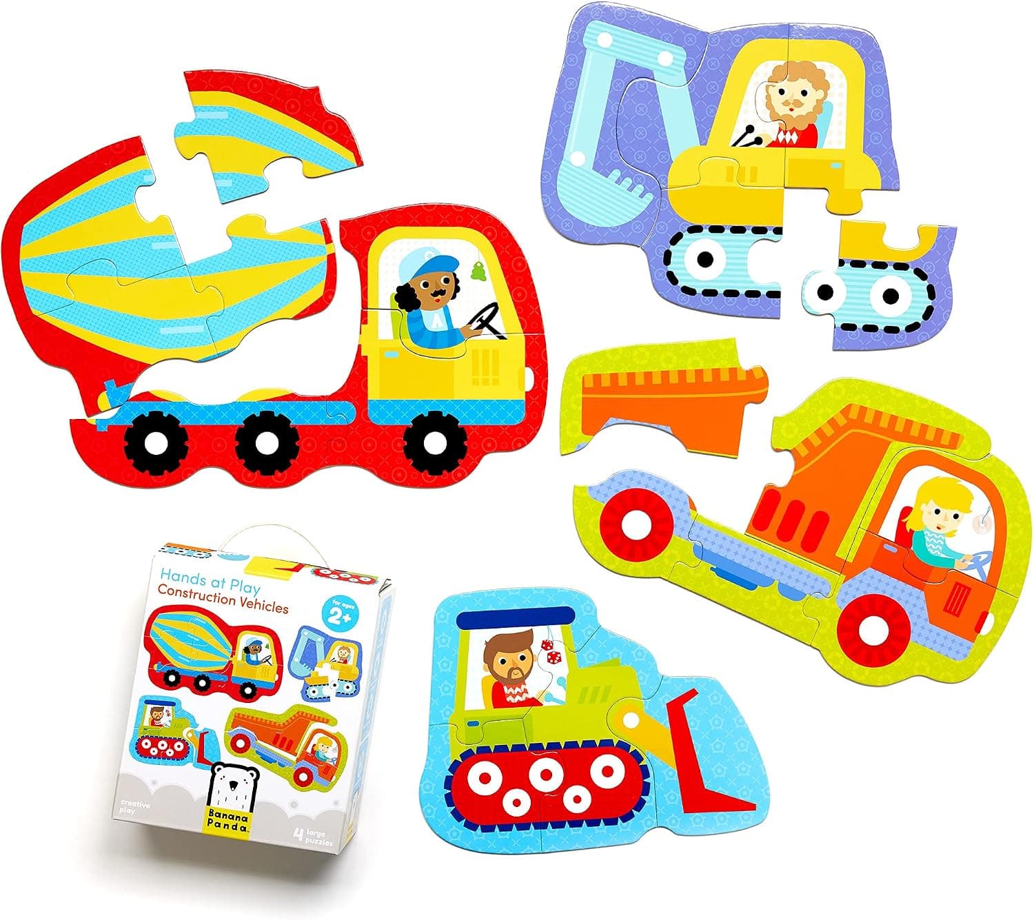 Banana Panda - Hands at Play Construction Vehicles - Jigsaw Puzzle Set - includes 4 Large Progressive Puzzles for Kids Ages 2 Years and Up