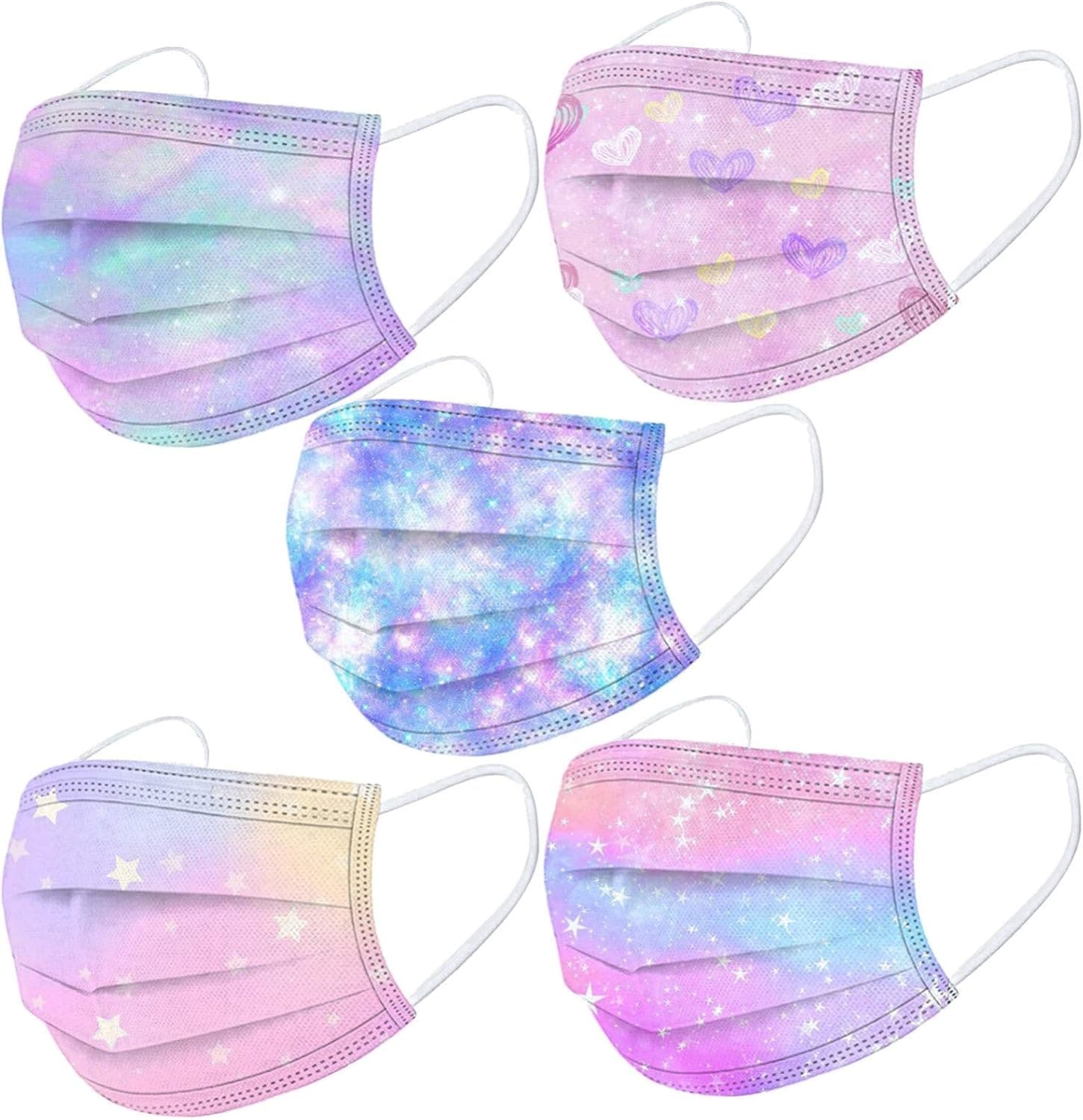 AIHOU 50PCS Kids Disposable Face Masks Rainbow 3 Ply Earloop Protective Breathable Cute Kids Face Mask Girls Boys School