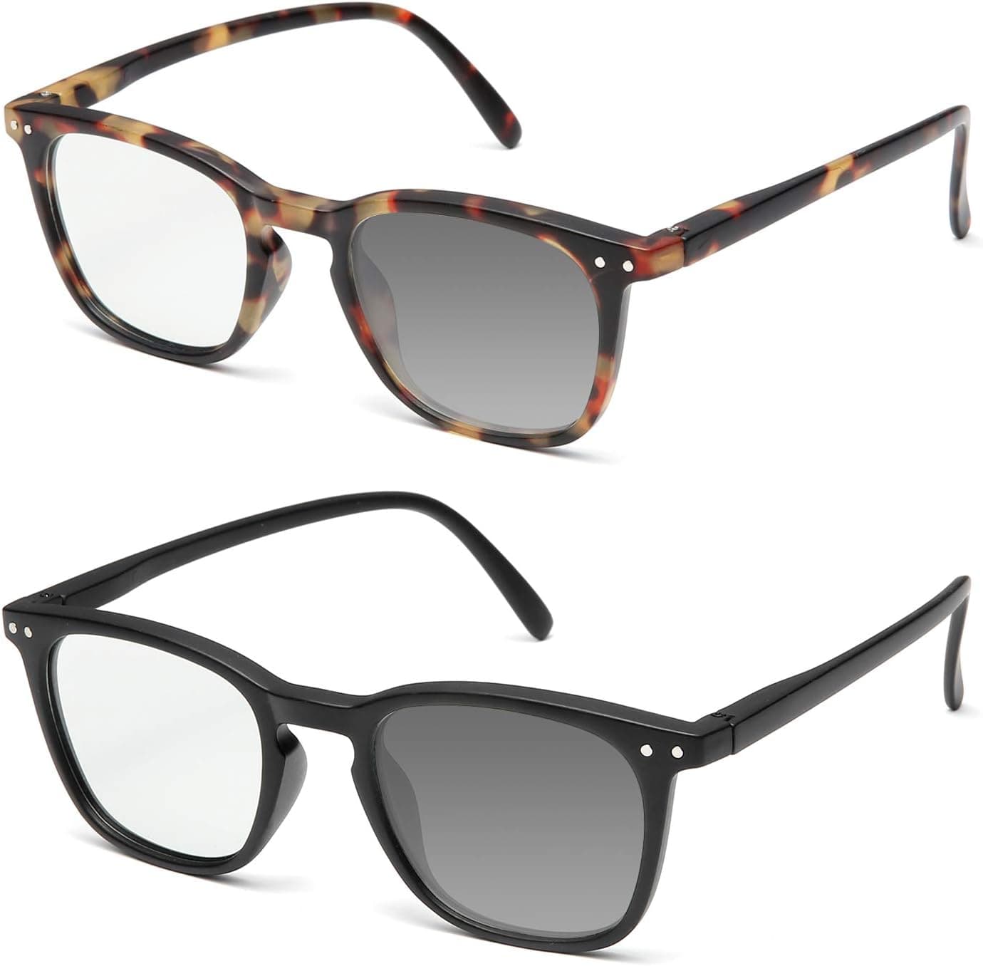 OuShiun 2 Pack Blue Light Blocking Glasses Photochromic Sunglasses Computer Gaming TV Eyewear Stylish Square Frame Anti Blue Ray (Black+Tortoise)