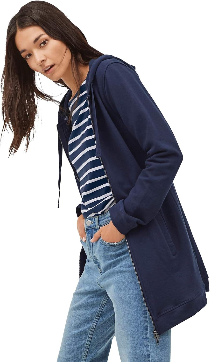 ellos Women's Plus Size Long Zip Front Hoodie