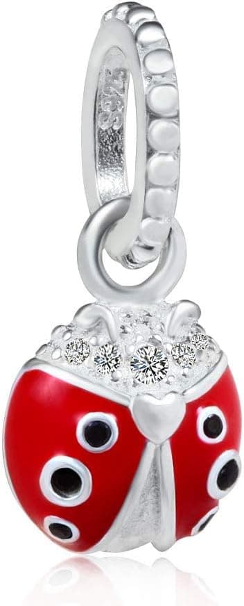 Ladybug Charm 925 Sterling Silver Lady Bug Red Black Enamel Cubic Zirconia Crystal for Bracelet & Necklace（Ladybug Charm）