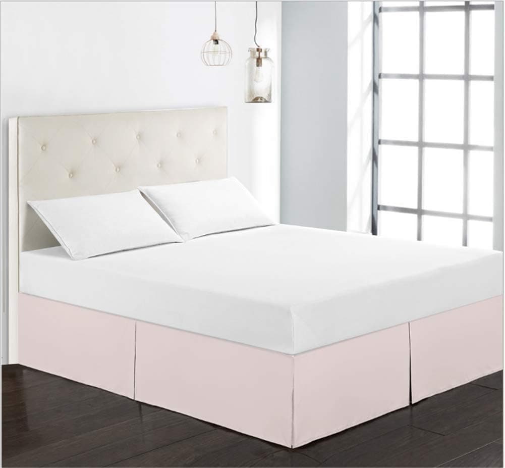 Onlylover Hotel Luxury 15 Inch Drop Length (Queen,Blush) Bed Skirt with Box Pleats and Split Corners Universal Bedding