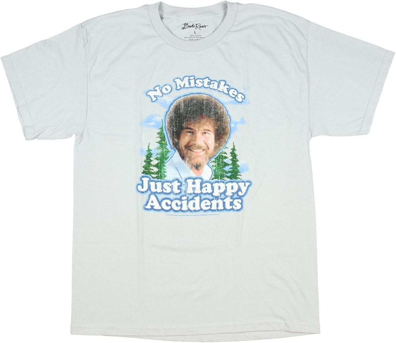 Bob Ross No Mistakes Just Happy Accidents Graphic T-Shirt - X-Large