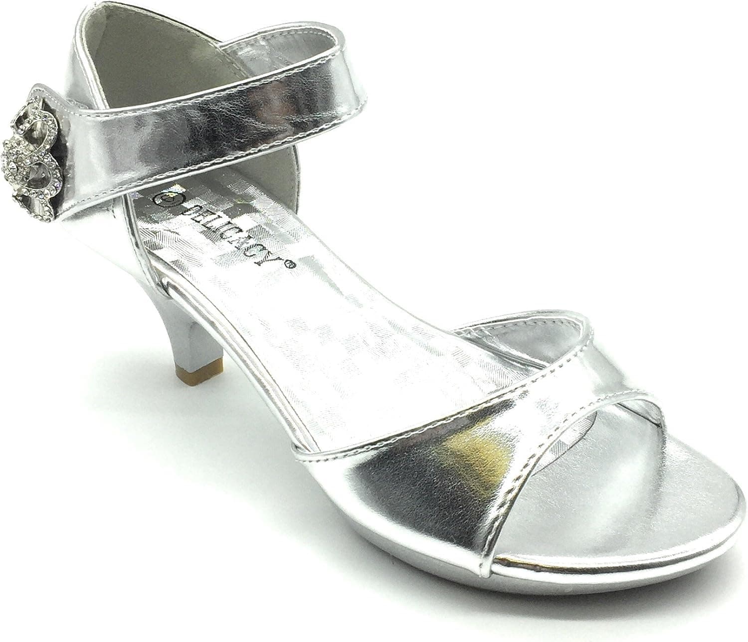 ShoeShoe Angel Collection Womens Strappy Rhinestone Prom Dress Party Evening Wedding Sandal Low Heel Shoes, Silver 9