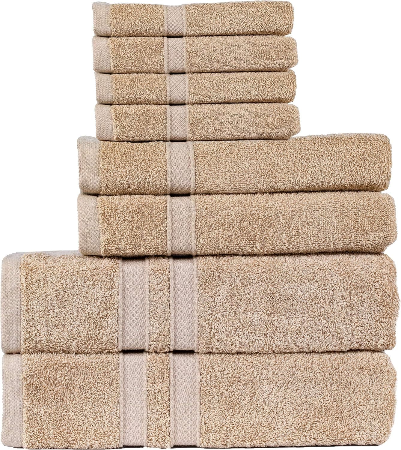 Living Fashions 8 Pack Towel Set - 2 Bathroom Towels, 2 Hand Towels, 4 Wash Cloths Bathroom Set - Plush & Absorbent 100% Ring Spun Cotton Bath Sets - Bath Towels, Hand Towels, Washcloths Bathroom Sets