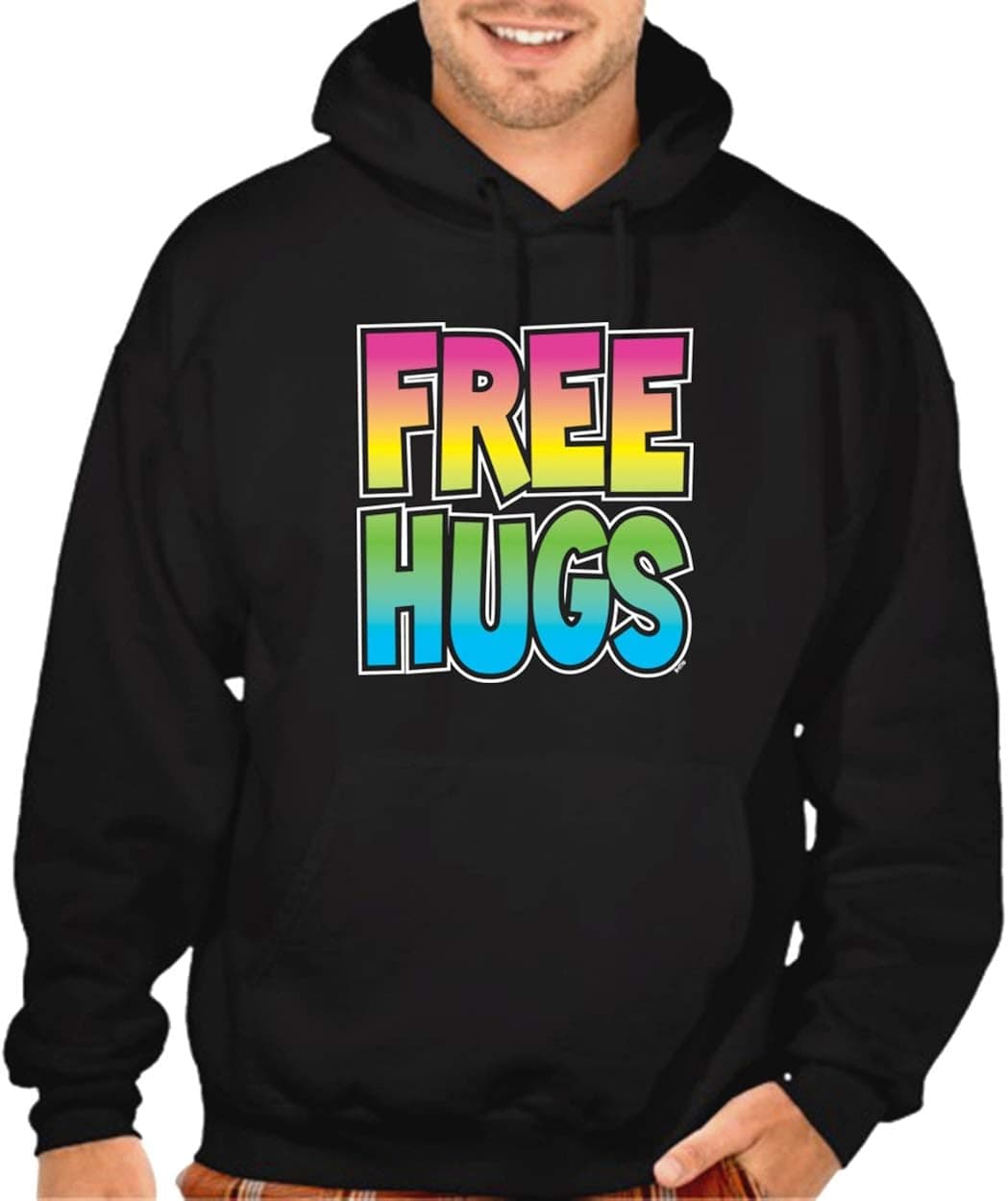 Interstate Apparel Inc Neon Free Hugs Hoodie Men's Black S-5XL