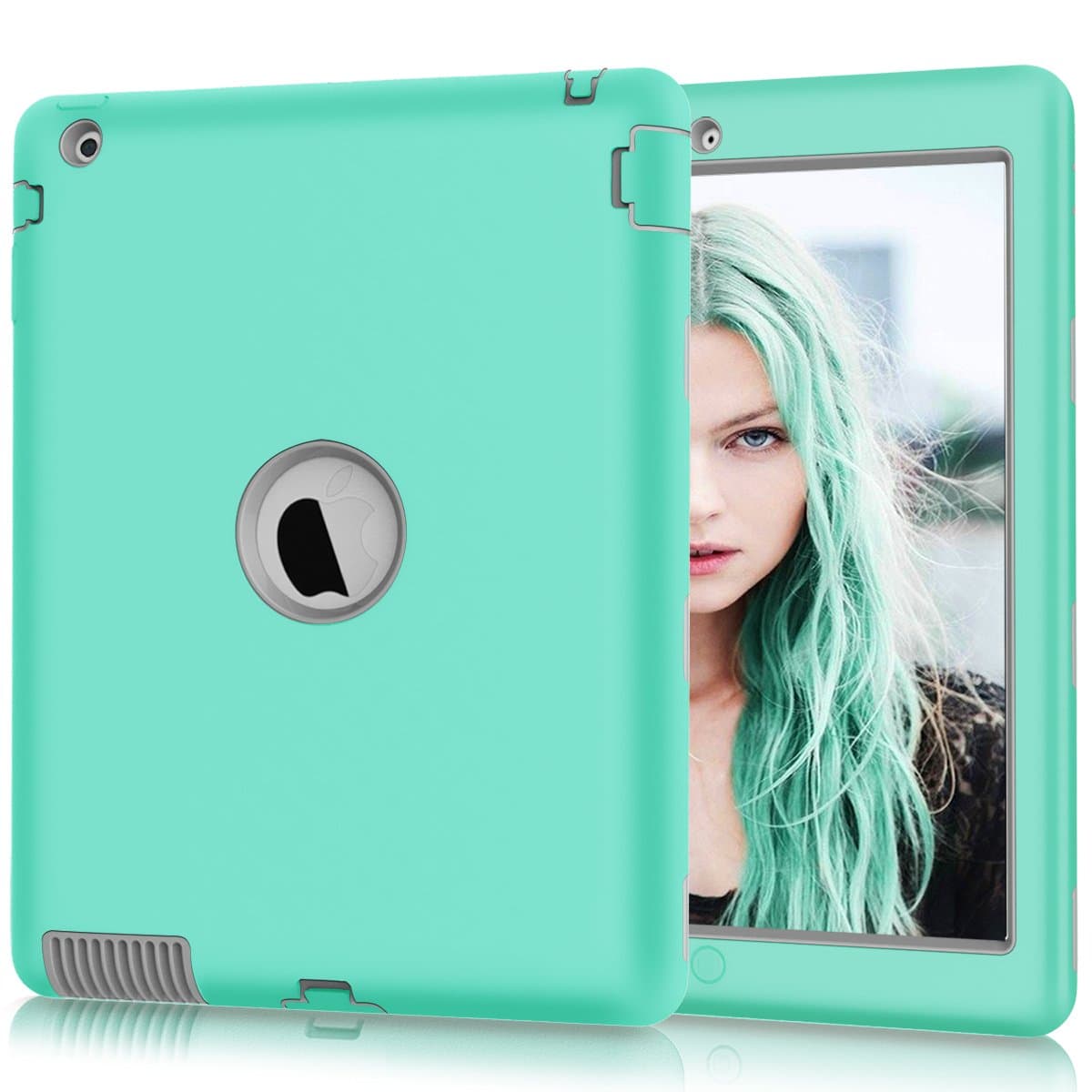 iPad Case,iPad 2 Case,iPad 3 Case,iPad 4 Case,[Heavy Duty]Three Layer Armor Defender Shockproof Protective Case Cover Protector for iPad 2/3/4(MintGreen +Grey)