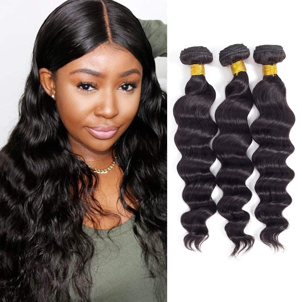 Brazilian Virgin Hair Loose Wave Human Hair Bundles 22 20 18, 10A Loose Deep Wave Bundles Loose Curly Bundles Unprocessed Peruvian Virgin Hair Loose (18 20 22)