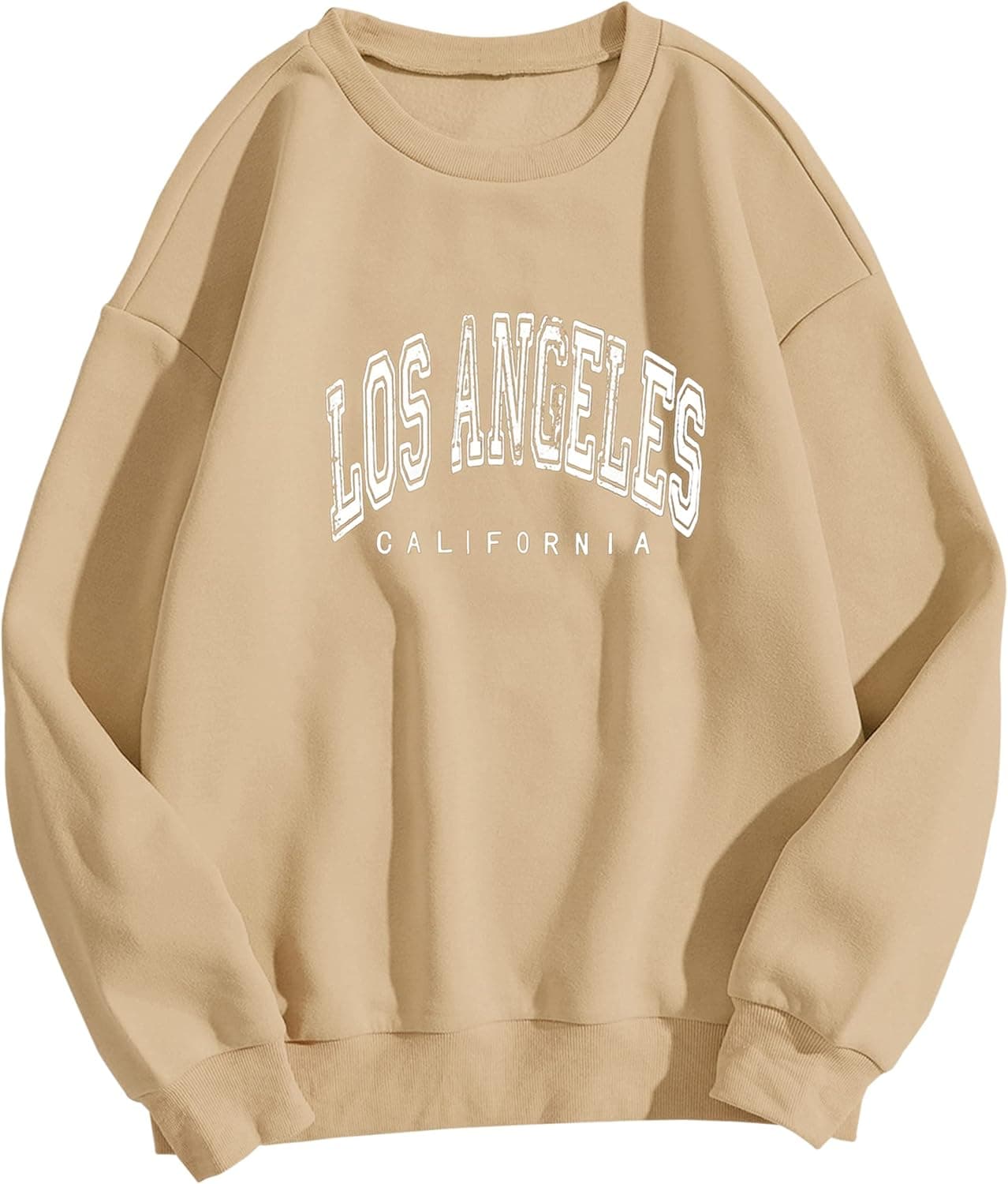 SAFRISIOR Women Oversized Los Angeles California Letter Print Graphic Fleece Sweatshirt Crewneck Long Sleeve Pullover Top