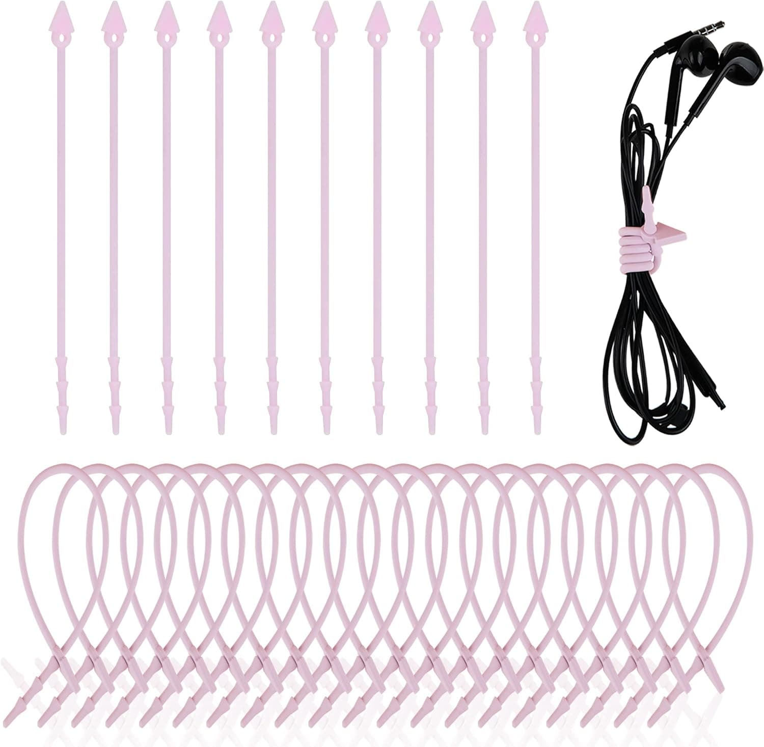 Nearockle Silicone Cable Ties, 30Pcs 7.5" Reusable Cable Straps Cord Organizer Cable Management for Fastening and Bundling Electrical Wire in Home, Office, School, Desk (Pink)