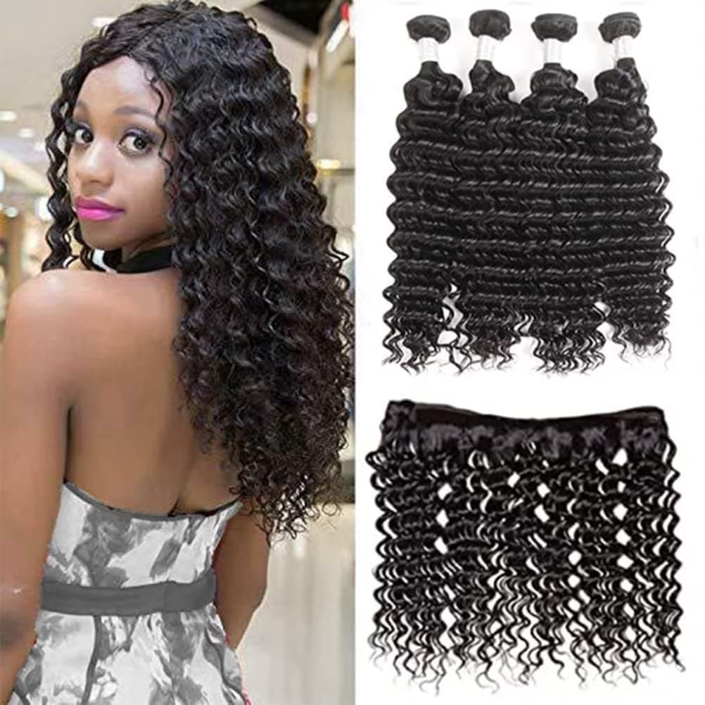 XYhair Brazilian Deep Wave 100% Unprocessed Virgin Brazilian Hair Bundles Deep Curly Human Hair Extensions Natural Color(18181818)