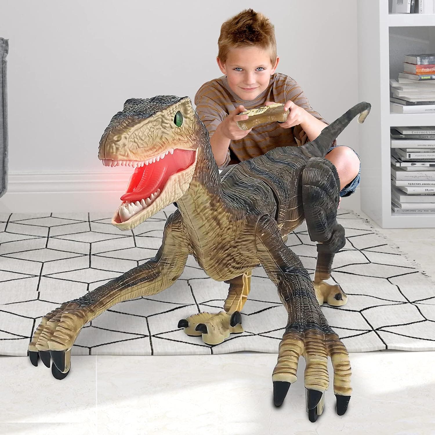 ENERBRIDGE Remote Control Dinosaur Toy for Kids Boys, RC Robot Dinosaur with LED Light and Roaring, 2.4Ghz Simulation Velociraptor Toys for Kids 3-12 Years Old Kids