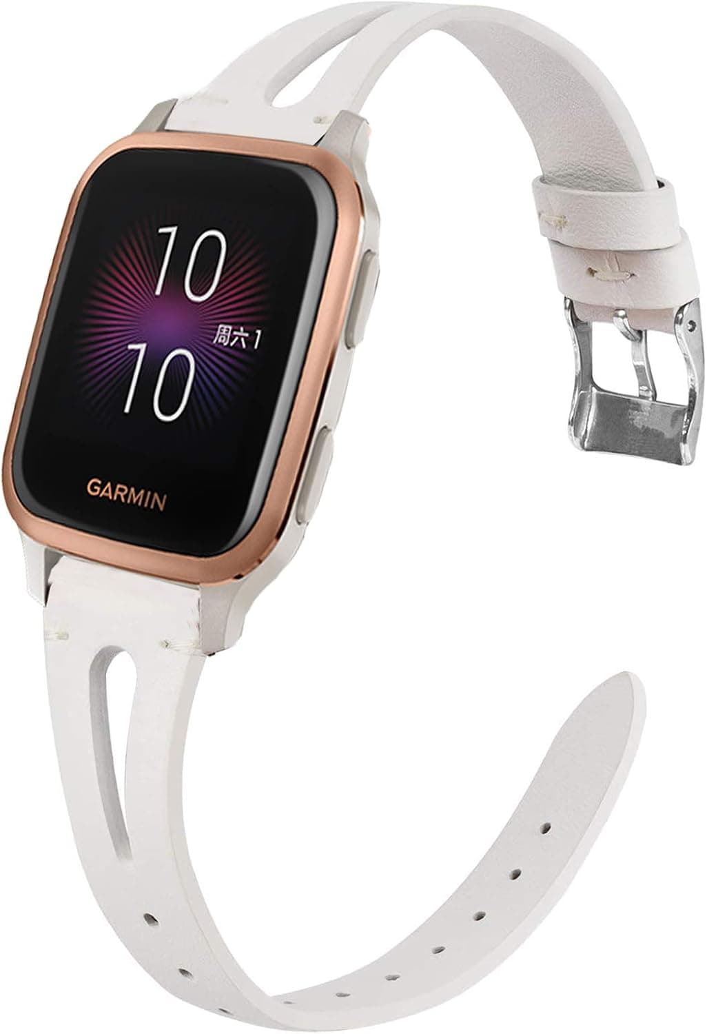 Compatible for Garmin Venu Sq Band, YOUkei Slim Vintage Leather Strap Replacement for Women, Man, Wristband Accessories Compatible for Garmin Venu Sq Smartwatch/Venu 2 Plus Smartwatch 2022 (White)