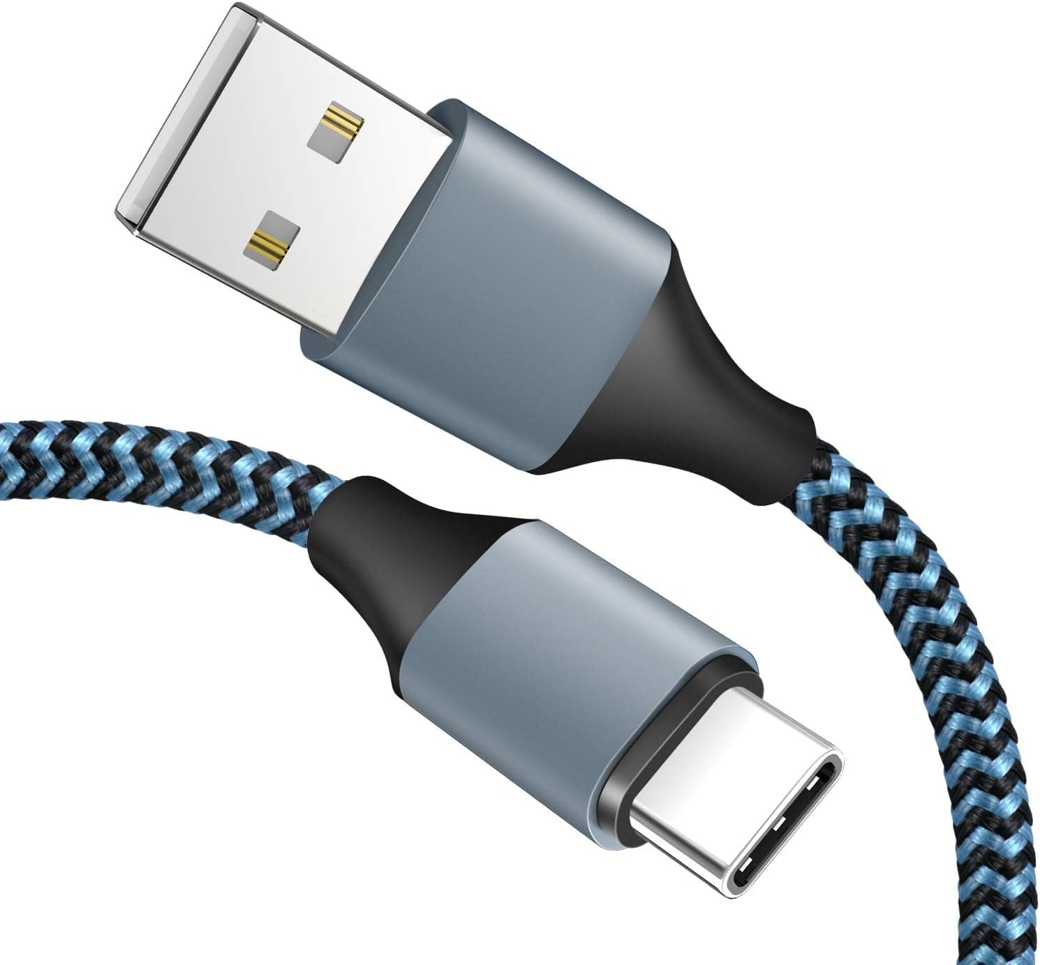 Amoner USB Type C Cable, Braided USB-C to USB-A Charger (3 Pack/3 Ft) with Reversible Connector Compatible with Samsung Galaxy S10 S9 S8 plus Note 9 8, Moto Z, LG V30 V20 G5, USB C Devices (Blackblue)