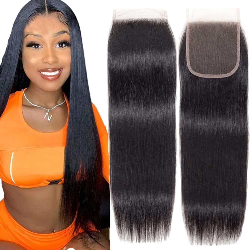 5X5 HD Lace Closure Straight Human Hair Transparent Lace Closure Pre Plucked with Baby Hair Bleached Knots Brazilian Virgin Human Hair 14 Inch 5X5 Lace Clocusre Natural Color (Transparent 5X5 lace closure, 14)