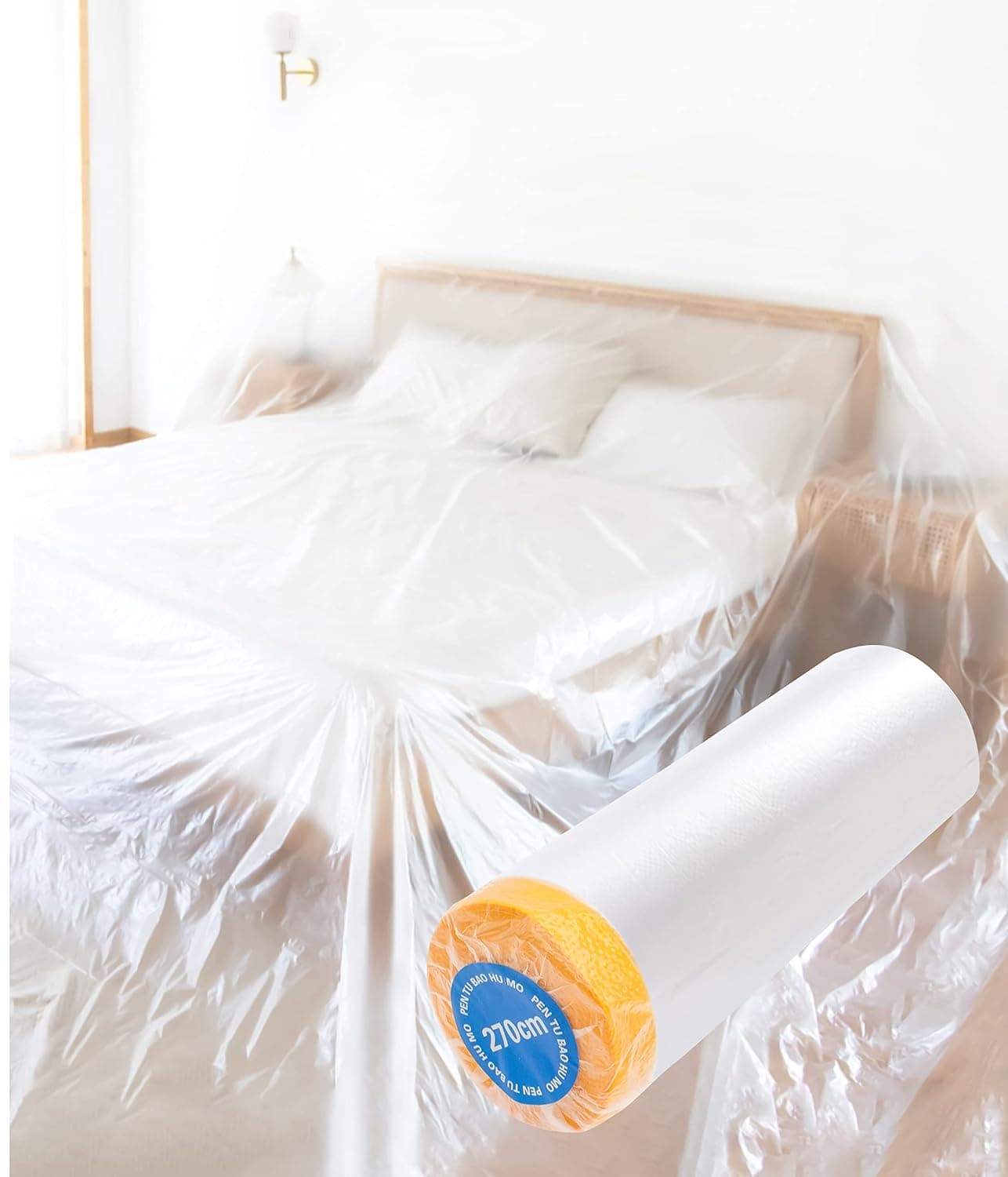 Pre-Made Masking Film, 9 feet Wide Automotive pre-Strip Masking Film, 65 feet of Plastic, for Automotive Furniture, Floor Protection coverings