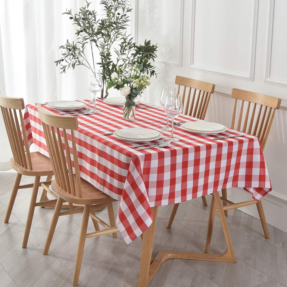 maxmill Checkered Tablecloth Stain Resistant Waterproof and Wrinkle Resistant Washable Heavy Weight Table Cloth Gingham for Dining Room and Outdoor Use, Rectangle 60 x 120 Inch Red and White
