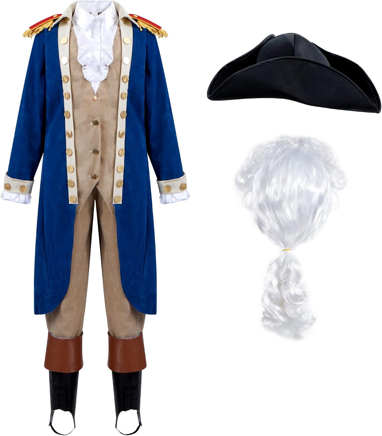 Spooktacular Creations George Washington Colonial Boys Costume Set with Wig and Hat for Halloween Dress Up Party
